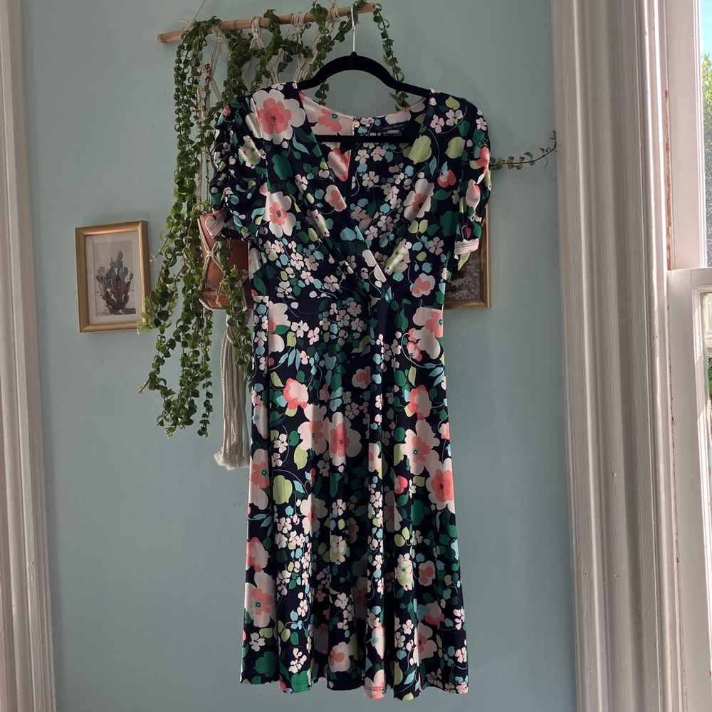Tommy Hilfiger Floral Navy Dress with Pink & Green Blooms